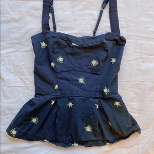 floral navy blue flared abercrombie tank